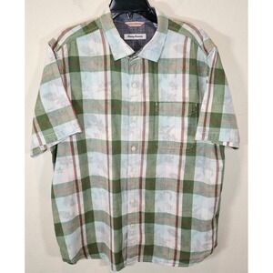 Tommy Bahama Green‎ Blue Plaid Floral Lined Button-Up Shirt Mens Size XL